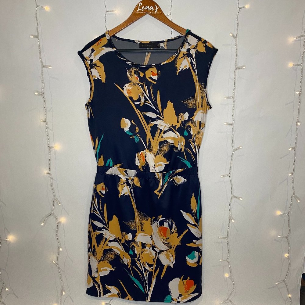 THE LIMITED | Navy and Yellow Gold Floral Polyester Dress
